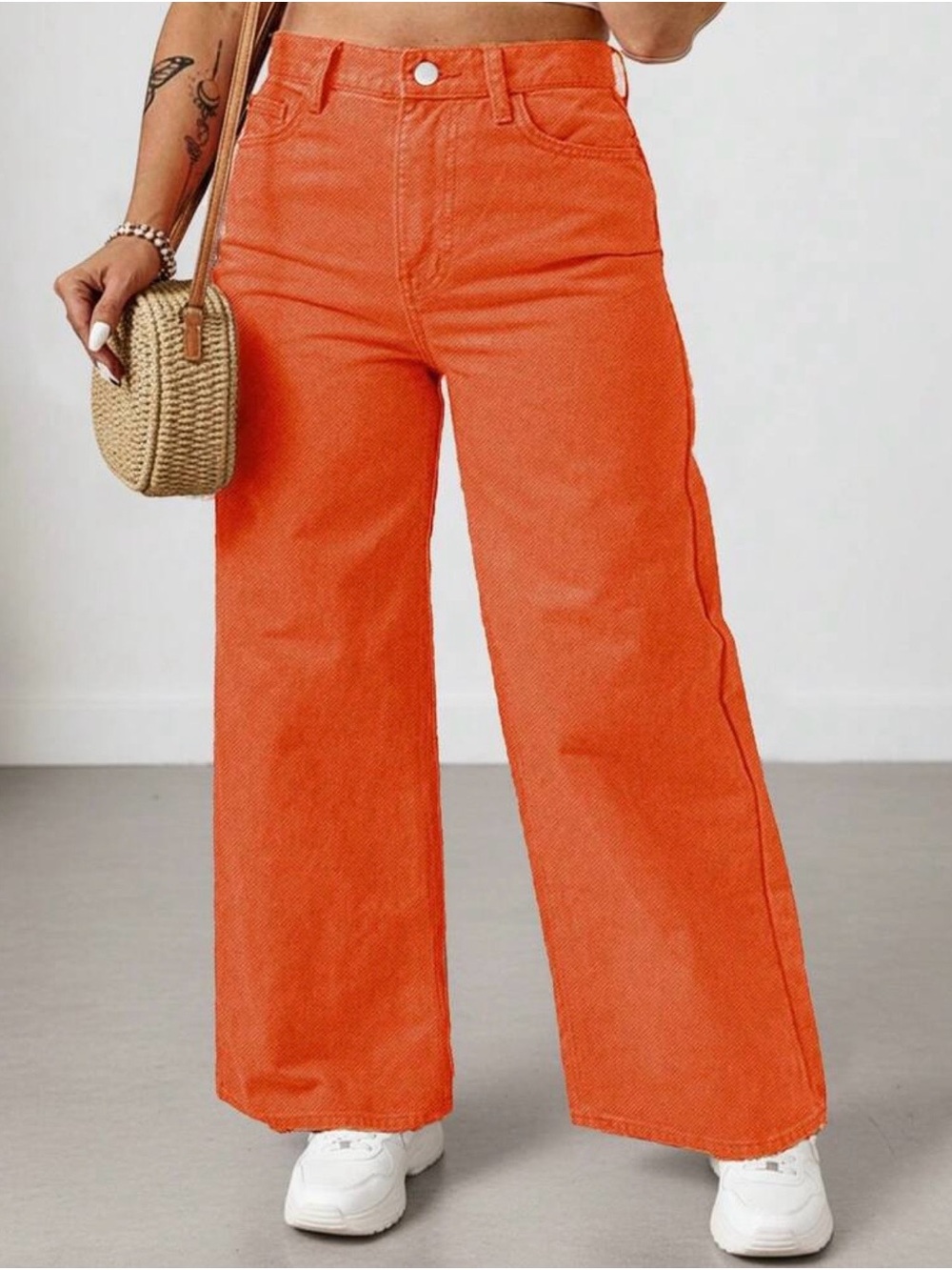 High-Waist Wide Leg Orange Jean Pants